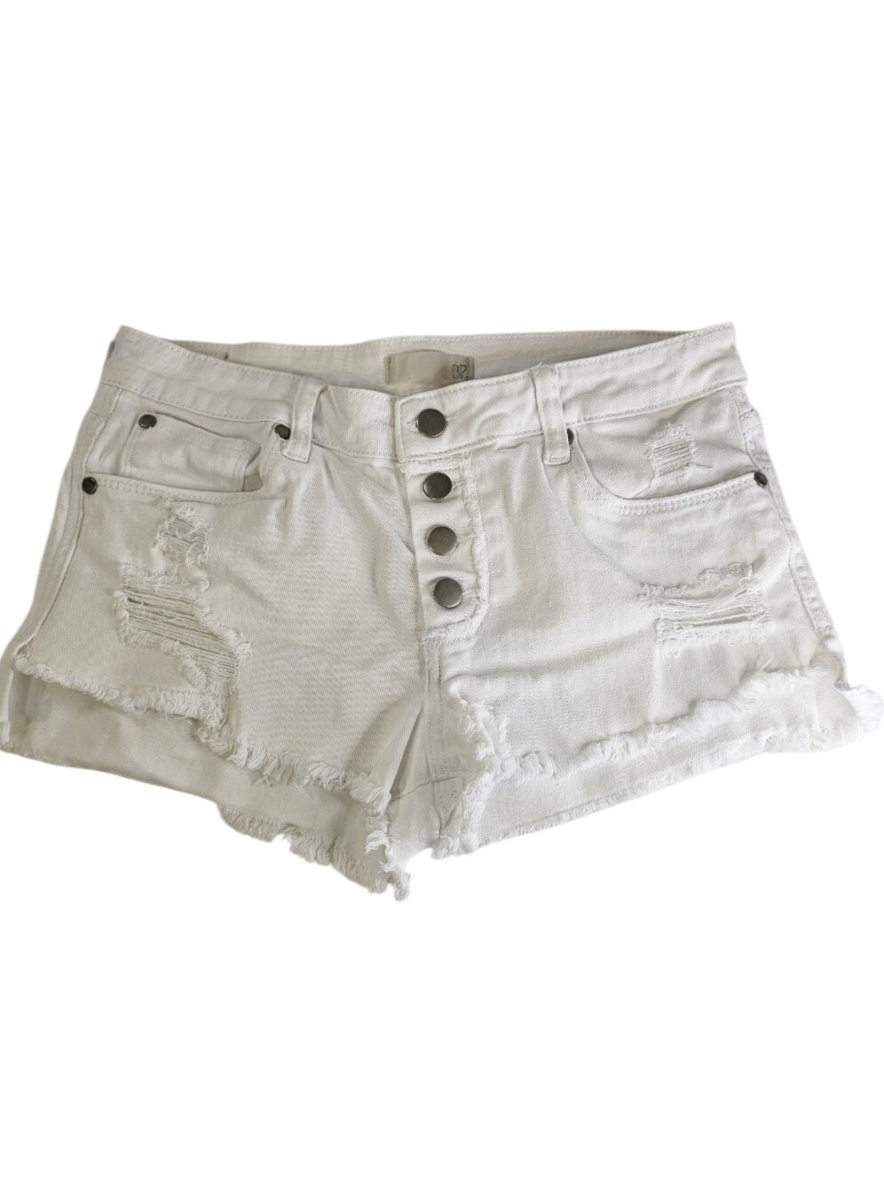 bp Distressed High-Rise White Denim Shorts, Sz 28